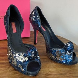 Betsey Johnson Heels Kanata Sequin Peep Toe Shoes